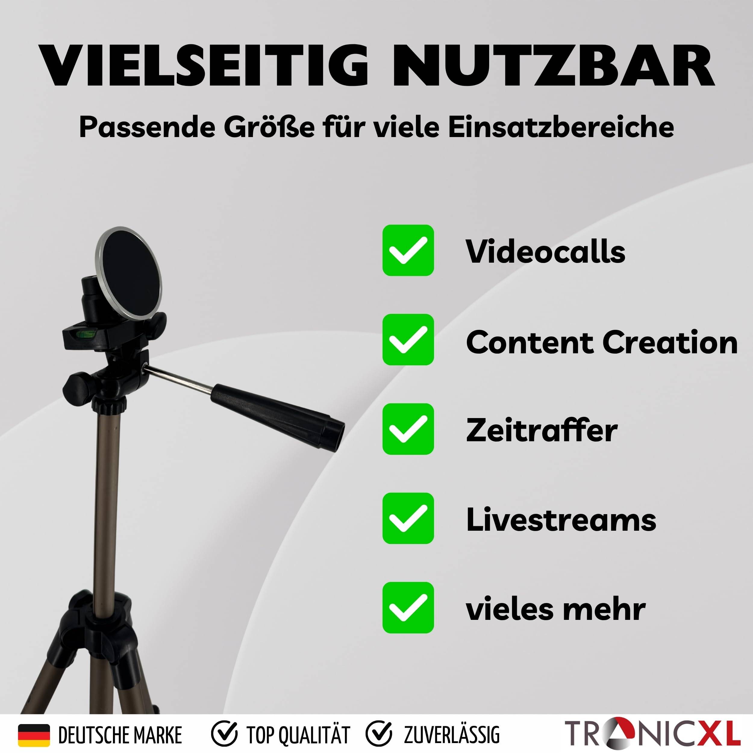 Smartphone Stativ 113cm mit Magnethalterung I Magnetische Handyhalterung für Apple iPhone Magsafe Samsung Xiaomi Google Tripod Halterung