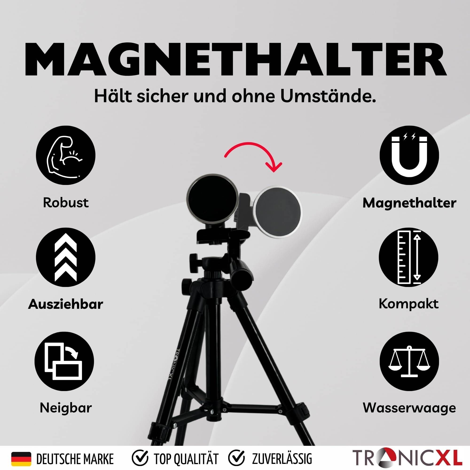 TronicXL Smartphone Stativ kompatibel mit Apple Magsafe Magnet iPhone Samsung Xiaomi Google Tripod magnetische Halterung Foto Video Tischstativ