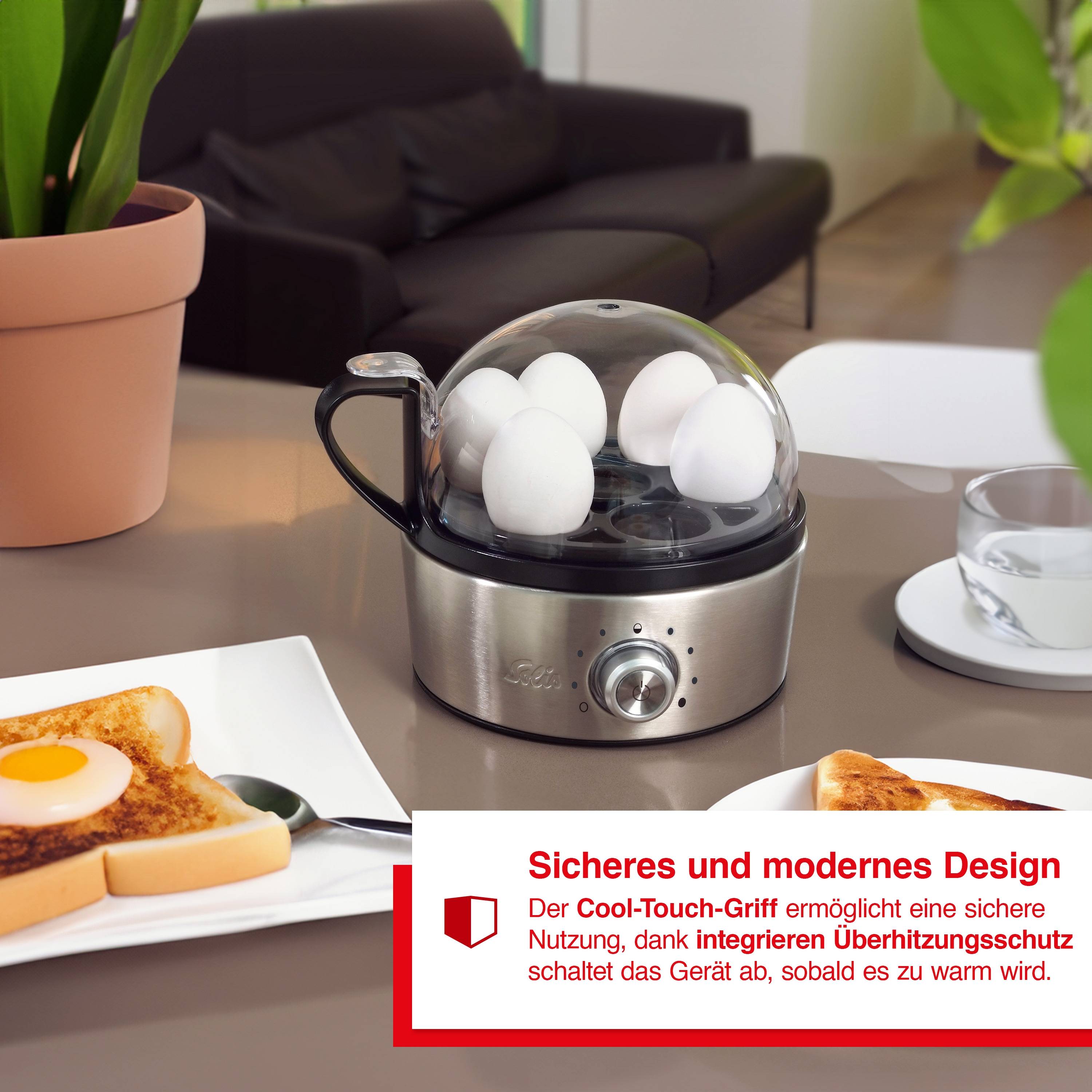Solis Eierkocher, Cool-Touch-Griff, Timer, Kocheinsatz, 7 Eier
