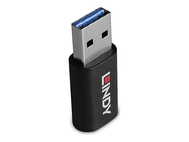 Ein schwarzer USB-Adapter mit dem Markennamen 'LINDY' in weißer und roter Schrift.
