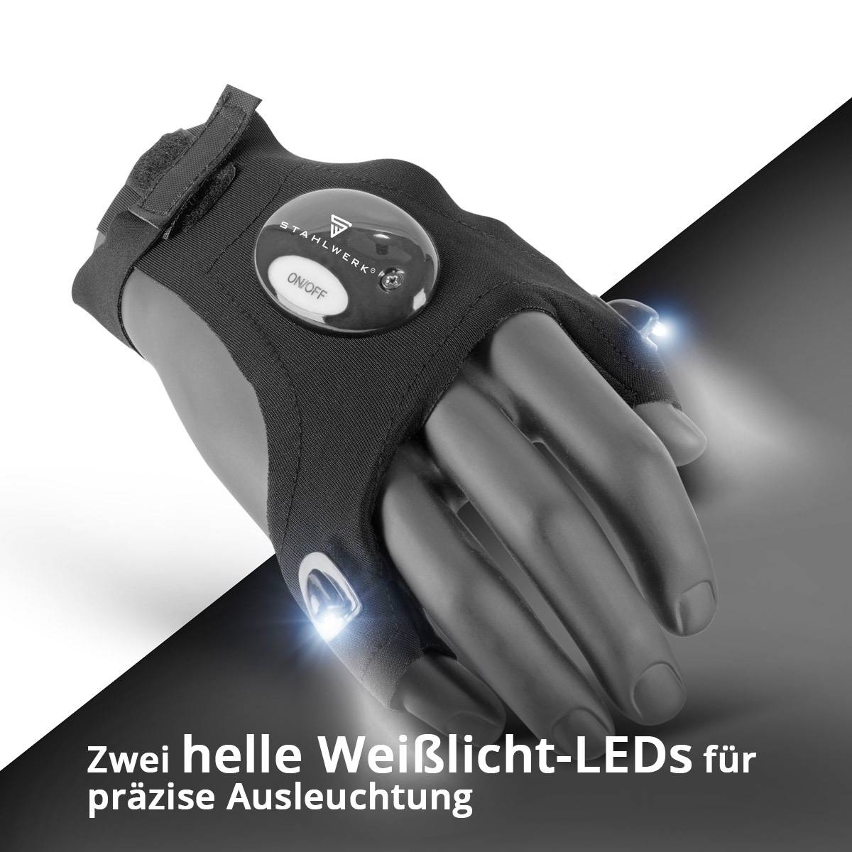 STAHLWERK LED-Handschuhe 2er Set Fingerlose Handschuhe mit Licht Kfz Mechanik