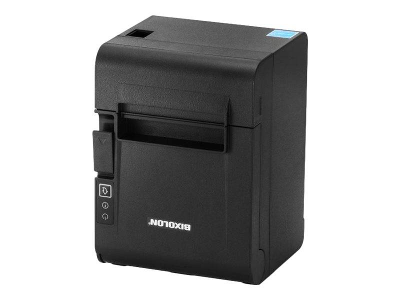 Thermischer Beleg-Drucker in schwarzem Gehäuse mit Markenlogo an der Frontseite, ausgestattet mit Papiertransport- und Bedienungstasten.