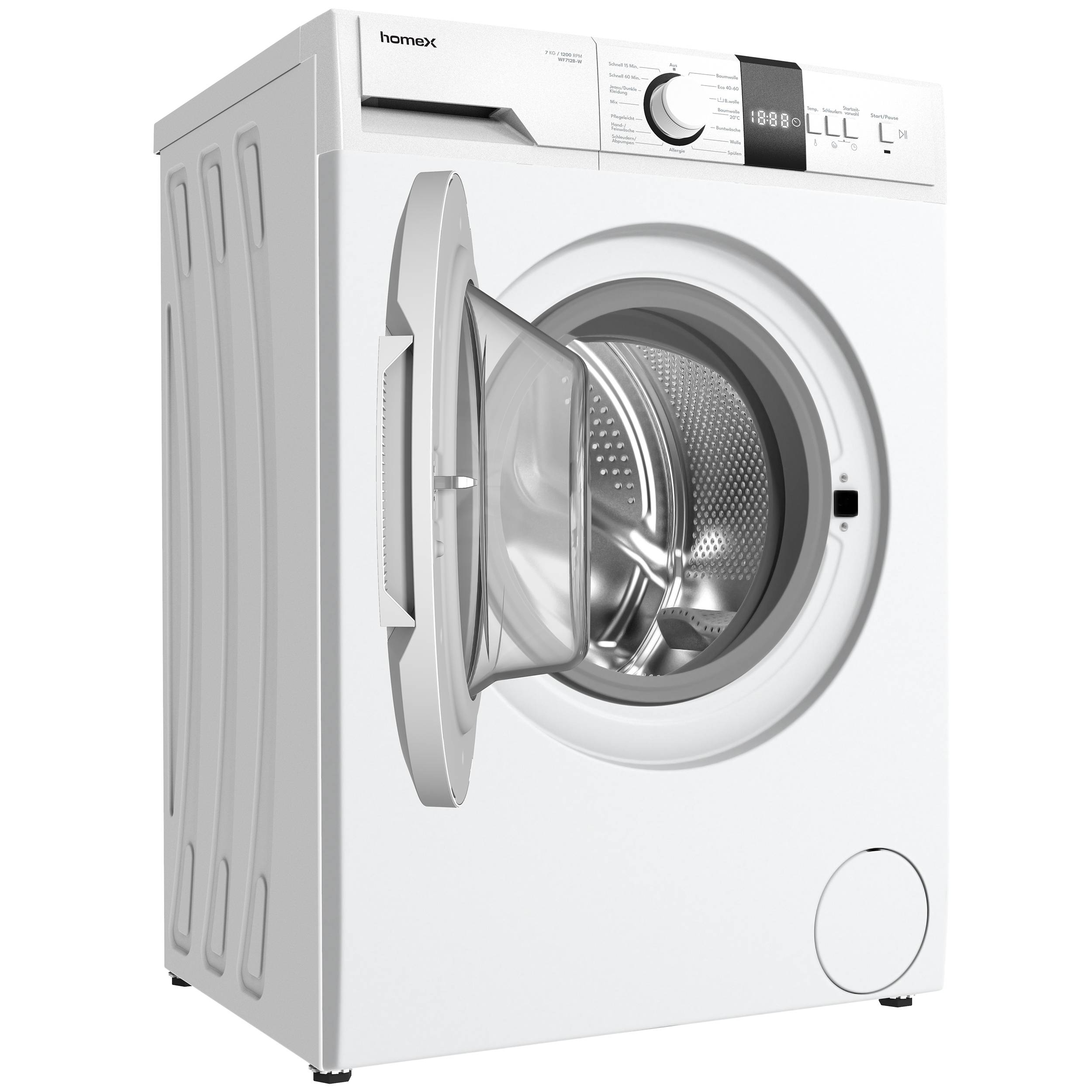 homeX Waschmaschine 7kg | Frontlader mit 1200 U/Min. | Inverter Motor | AquaStop | Schontrommel | EEK B | WF712B-W weiß