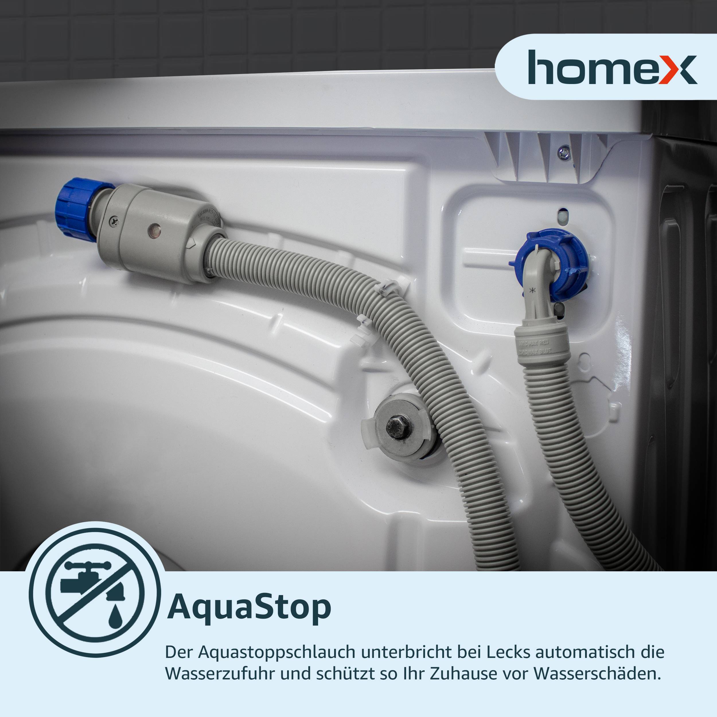 homeX Waschmaschine 7kg | Frontlader mit 1200 U/Min. | Inverter Motor | AquaStop | Schontrommel | EEK B | WF712B-W weiß