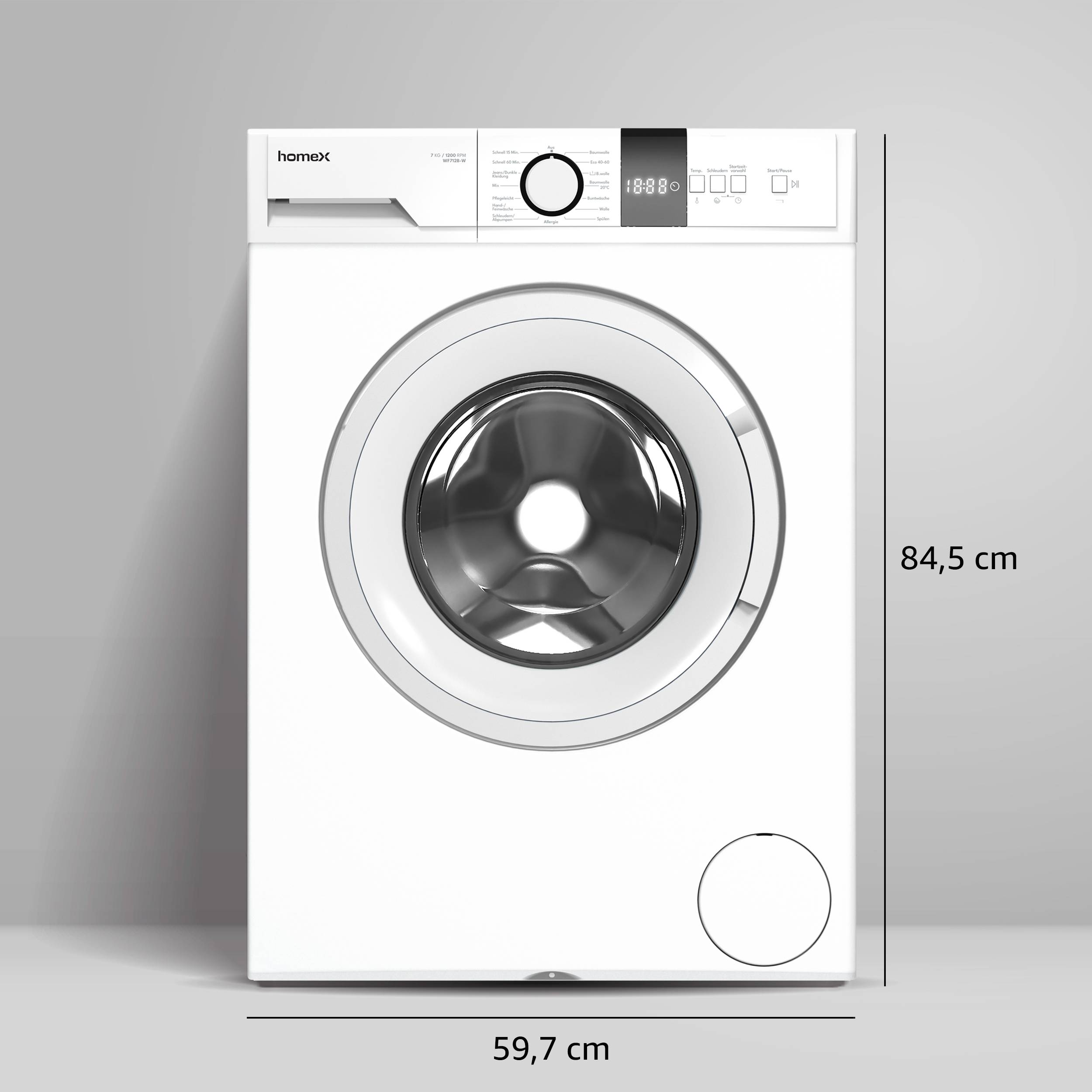 homeX Waschmaschine 7kg | Frontlader mit 1200 U/Min. | Inverter Motor | AquaStop | Schontrommel | EEK B | WF712B-W weiß