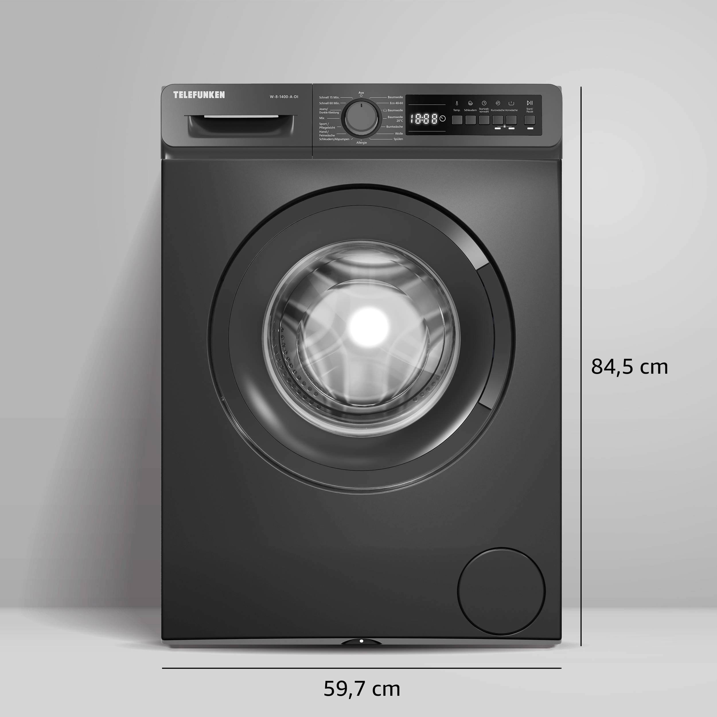 Telefunken Waschmaschine 8kg | Frontlader 1400 U/Min. | Inverter Motor | AquaStop | Schontrommel | W-8-1400-A-DI inox