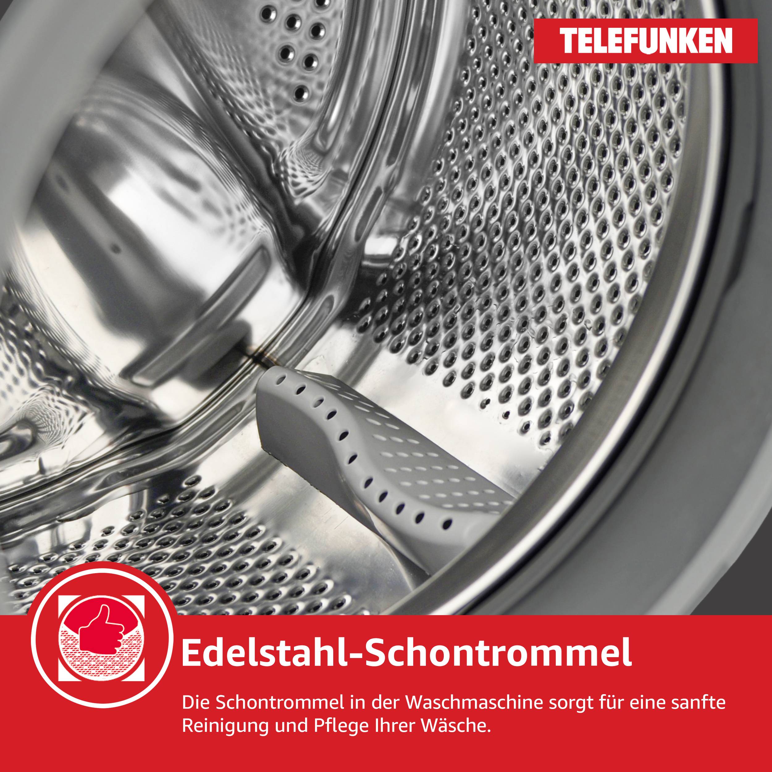 Telefunken Waschmaschine 7kg | Frontlader 1400 U/Min. | Inverter Motor | AquaStop | Schontrommel | W-7-1400-A-DI inox