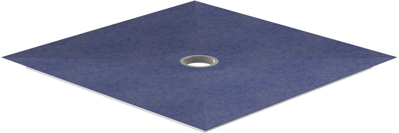 Blaue rautenförmige Akustikdeckenplatte mit zentraler Einbau-Lichtöffnung.
