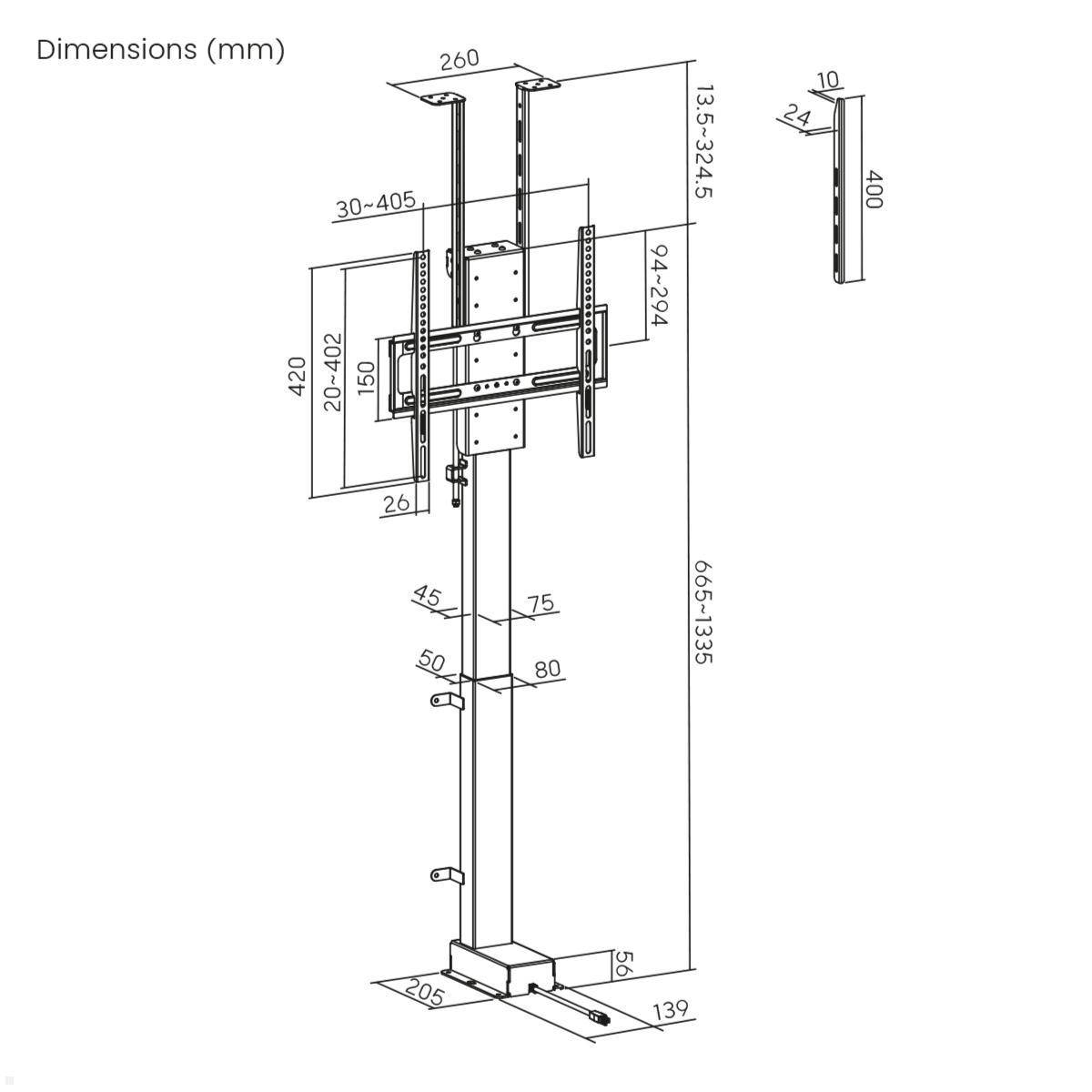 MonLines MLS036B Einbau TV Lift 32-48 Zoll, 670 mm Hub, schwarz