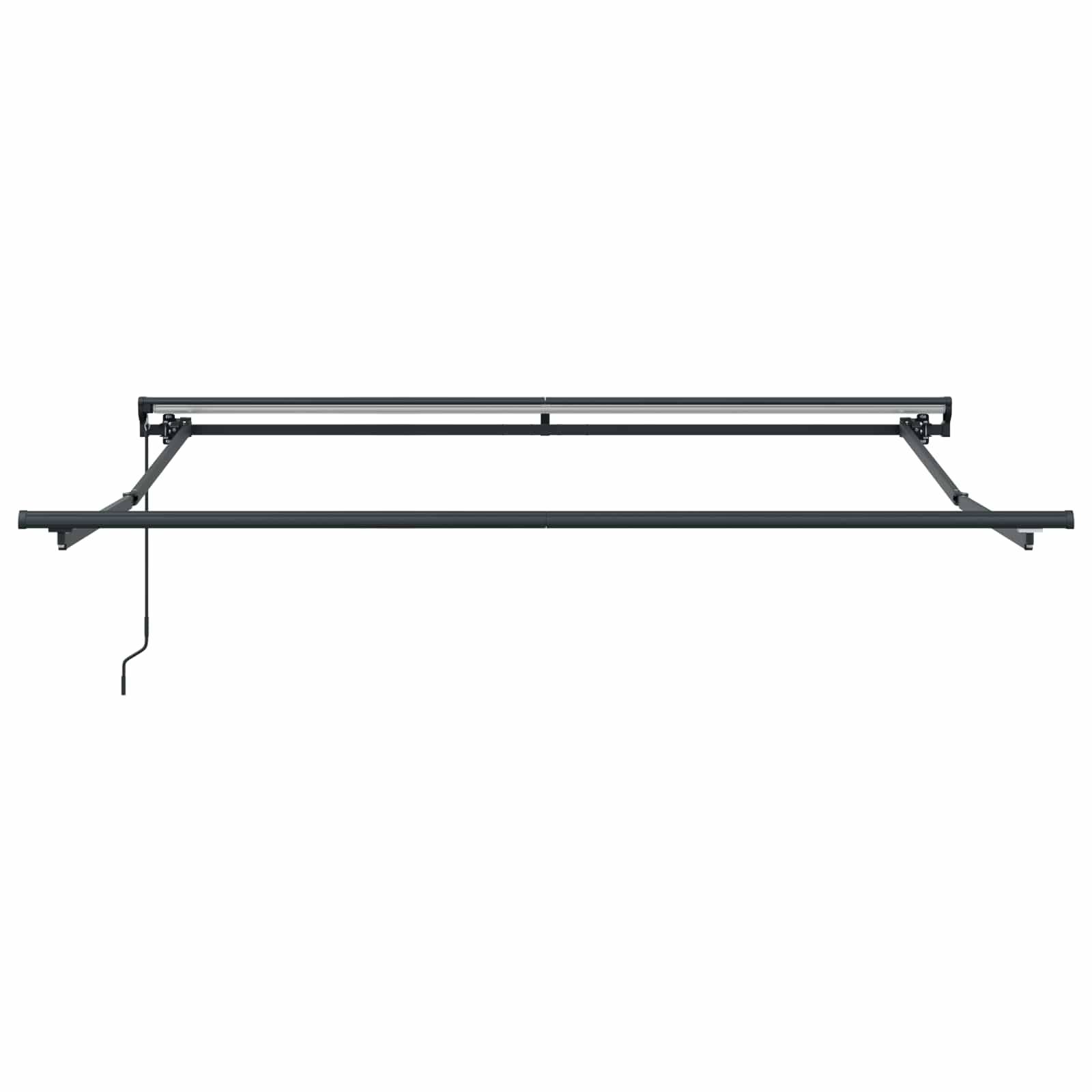 Einziehbare Wäscheleine mit einem schwarzen Metallrahmen, horizontal ausgefahren zum Aufhängen von Wäsche, vor einem weißen Hintergrund.
