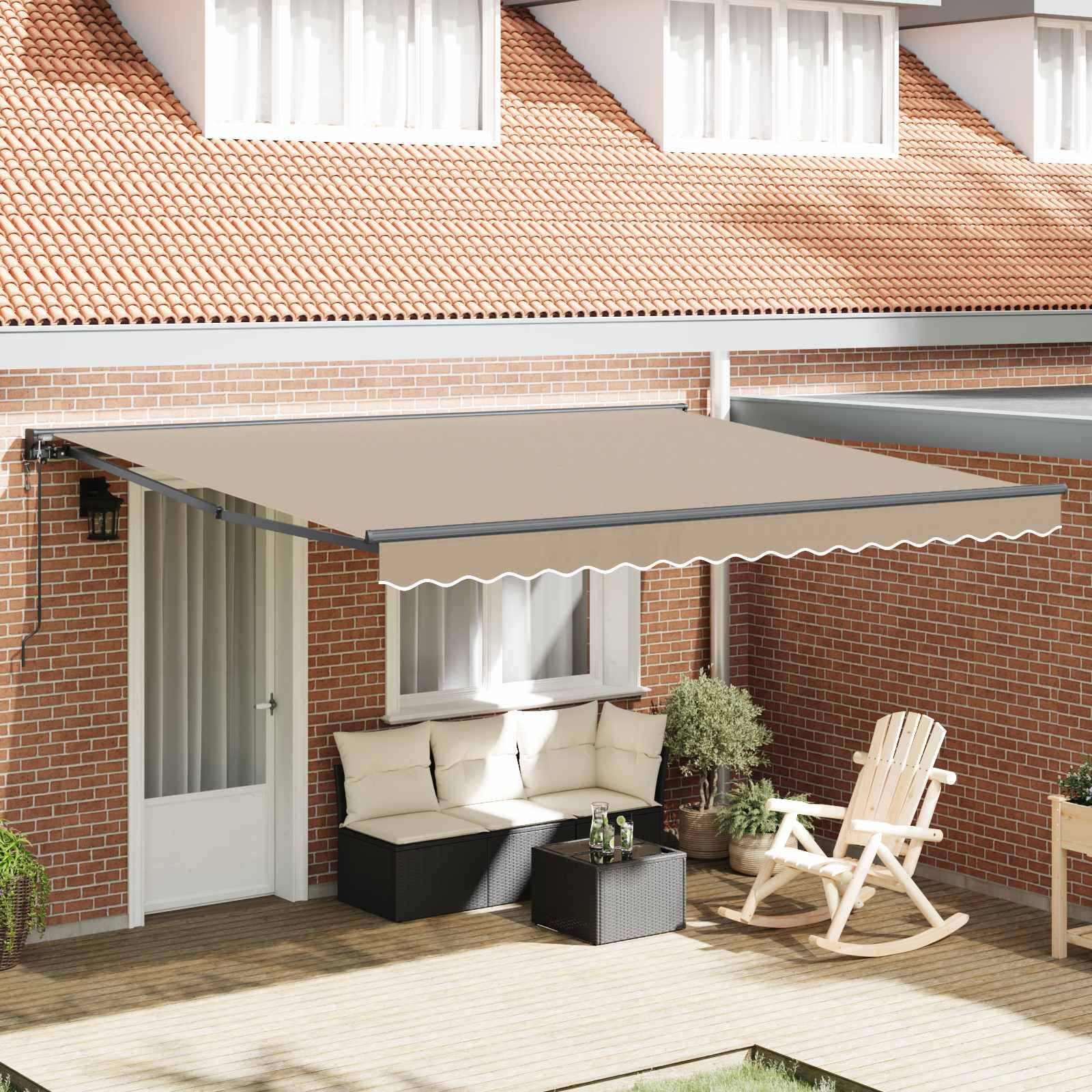 vidaXL Markisenrahmen Beige 400 x 300 cm Polyester mit PU-Beschichtung