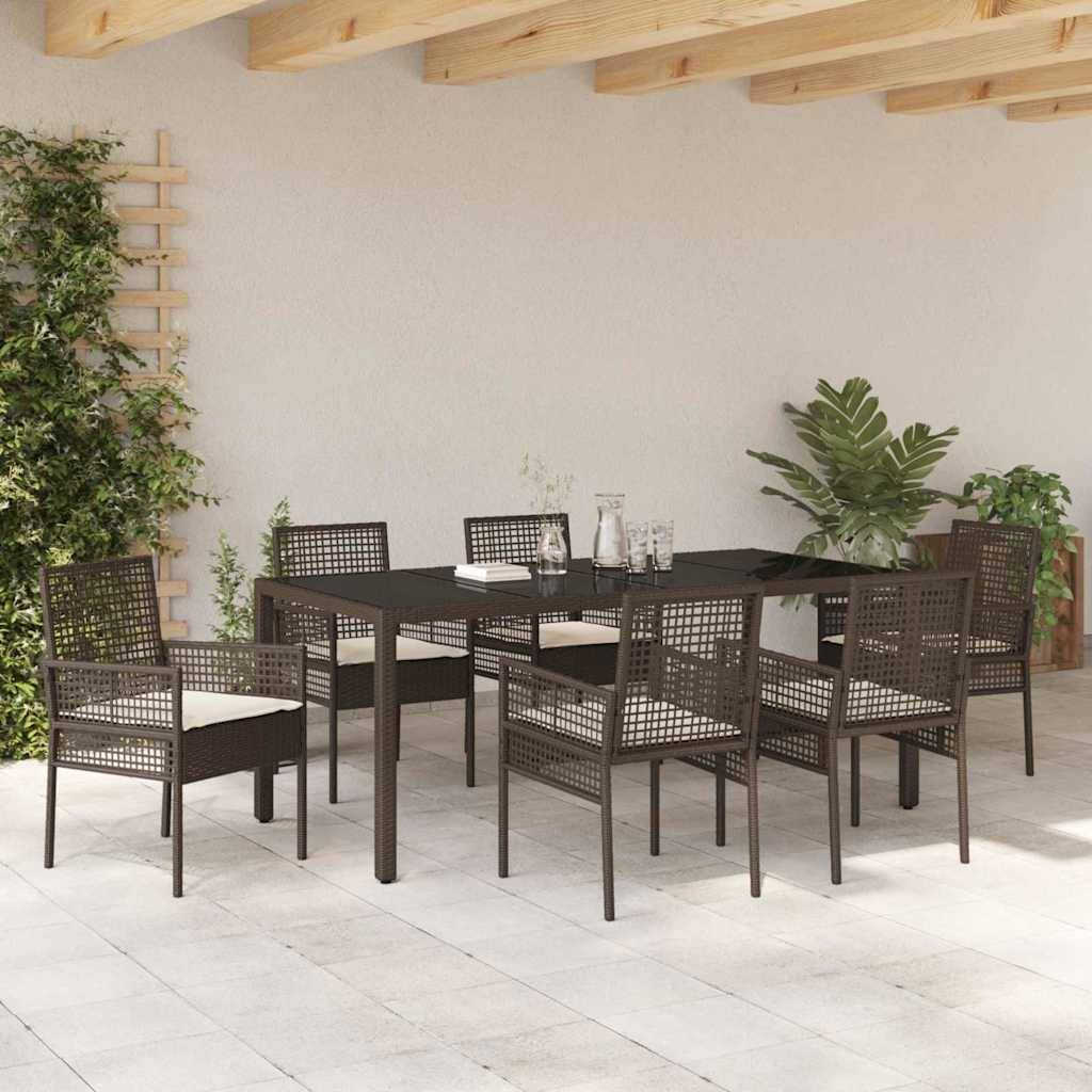 vidaXL Garten Essgruppe 7 pcs Braun Poly-Rattan