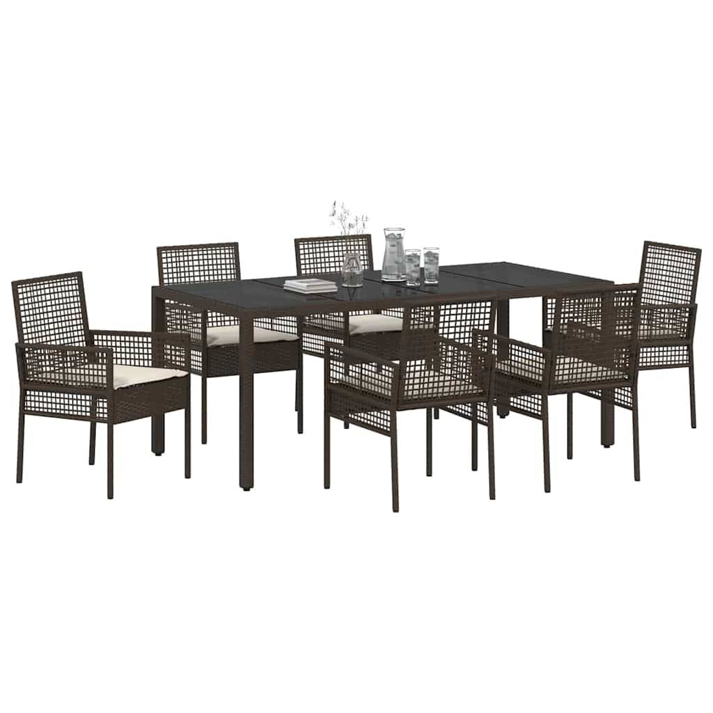 vidaXL Garten Essgruppe 7 pcs Braun Poly-Rattan