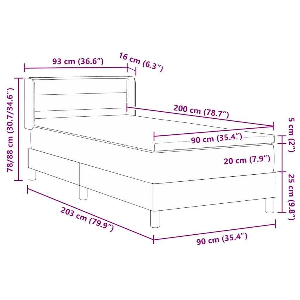 vidaXL Boxspringbett mit Kopfteil Schwarz 200 x 90 cm Stoff