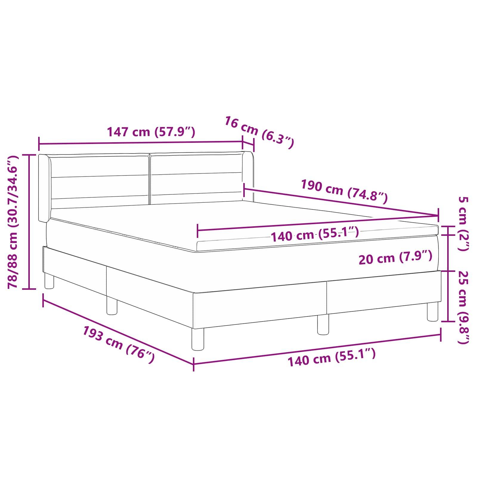 vidaXL Boxspringbett mit Kopfteil Dunkelbraun 190 x 140 cm Stoff