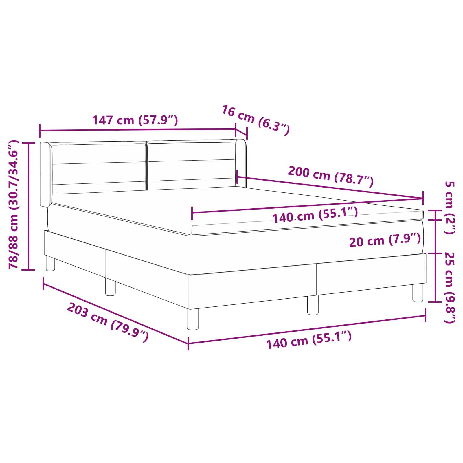 vidaXL Boxspringbett mit Matratze Schwarz 200 x 140 cm Stoff