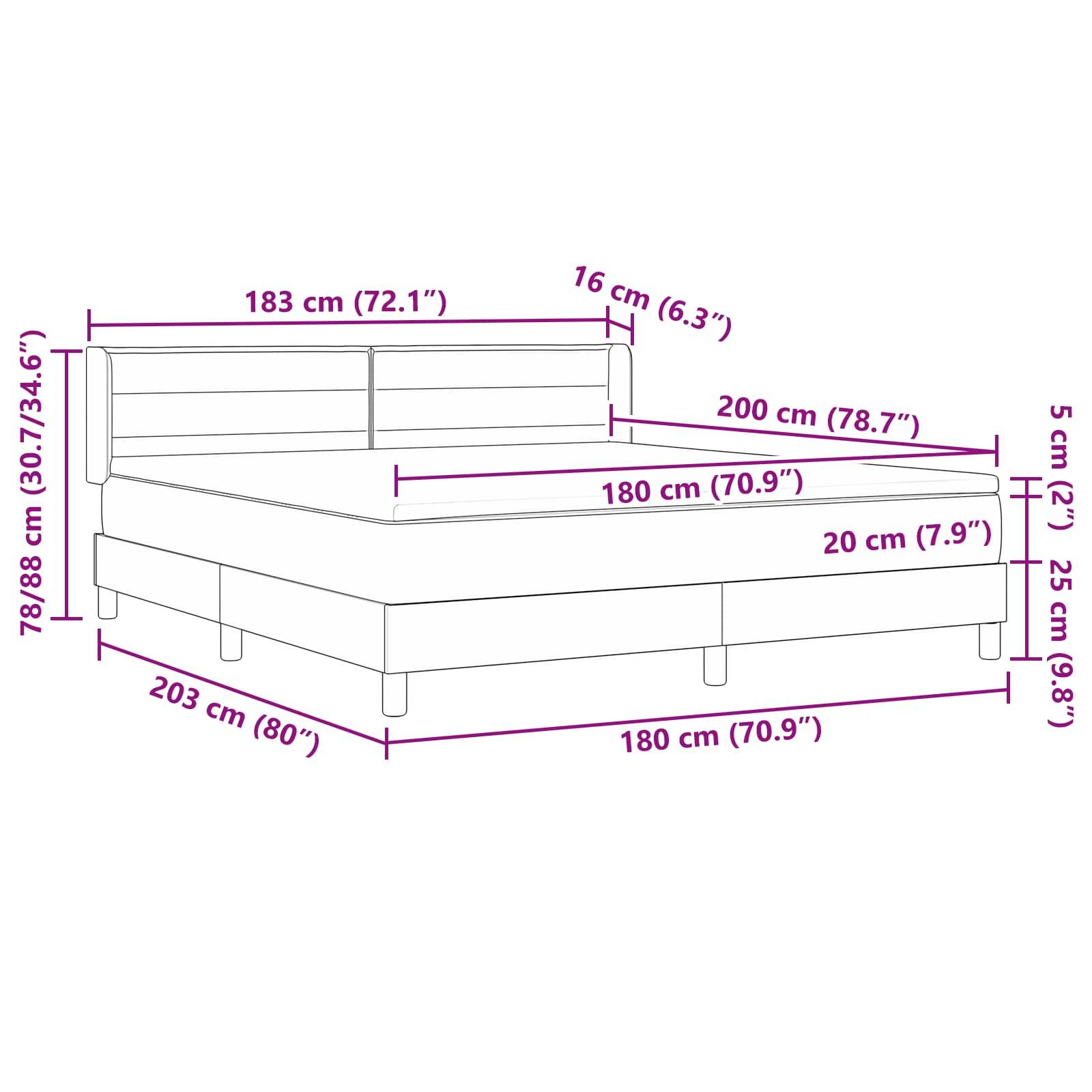 vidaXL Boxspringbett mit Kopfteil Dunkelbraun 200 x 180 cm Stoff