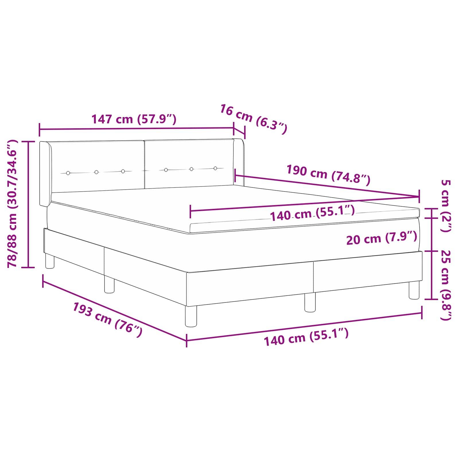 vidaXL Boxspringbett mit Kopfteil Schwarz 190 x 140 cm Stoff