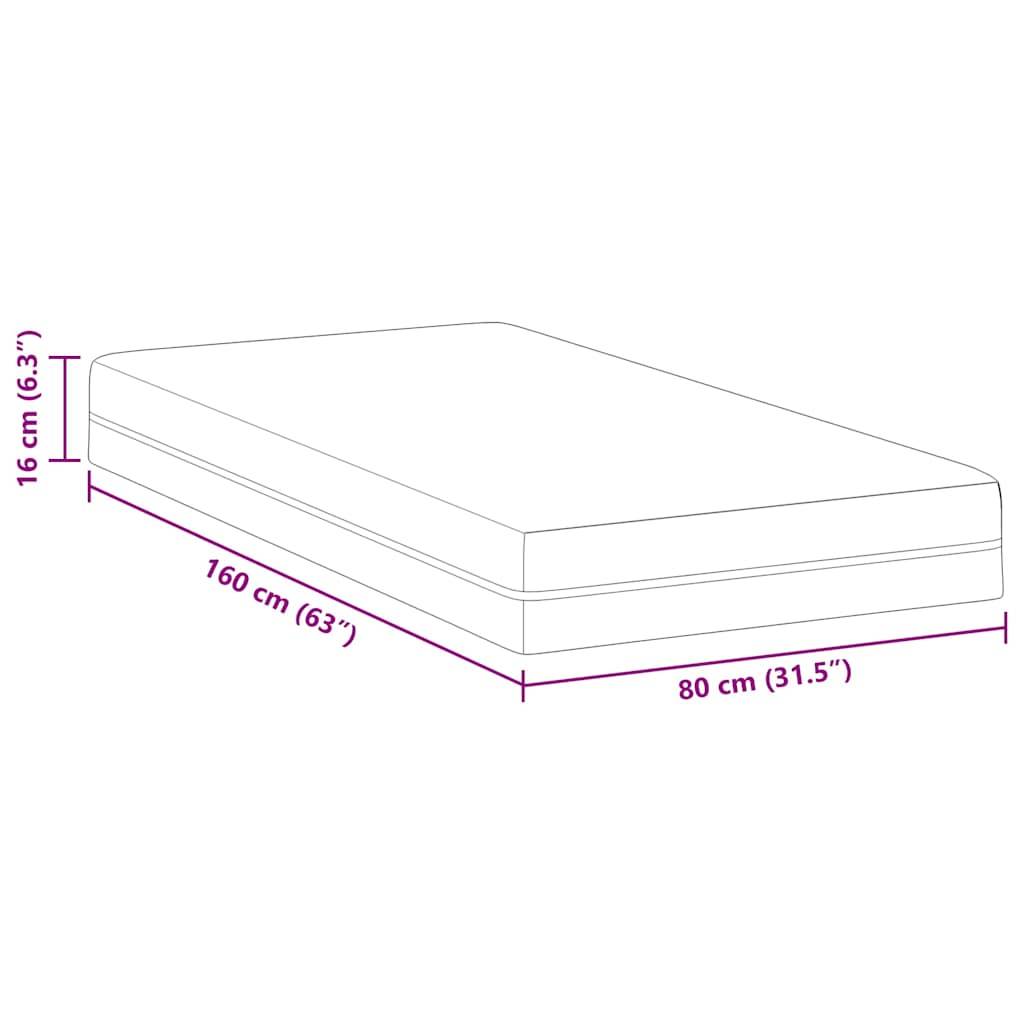 vidaXL Matratze Weiß und Grau 80 x 160 cm Jacquard-Stoff