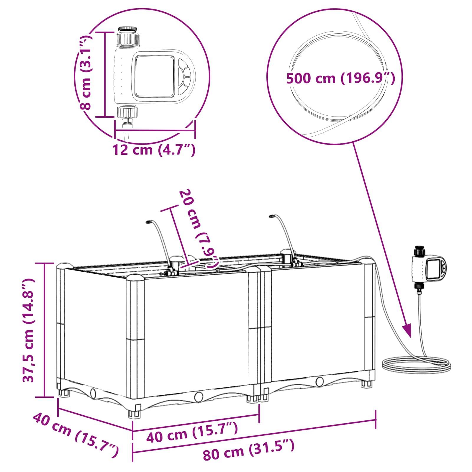 vidaXL Garten-Pflanzgefäß 2 pcs Grau 80 x 40 x 37,5 cm Kunststoff