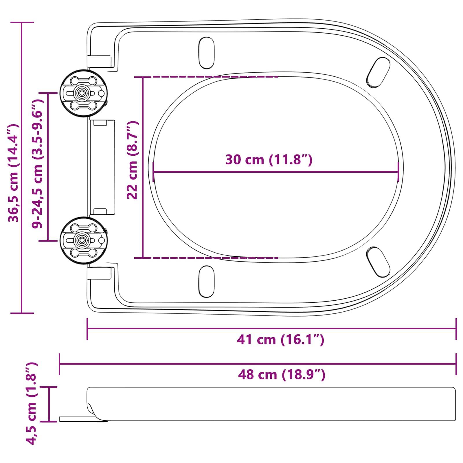 vidaXL Toilettensitz Schwarz 48 x 36,5 x 4,5 cm Polypropylen