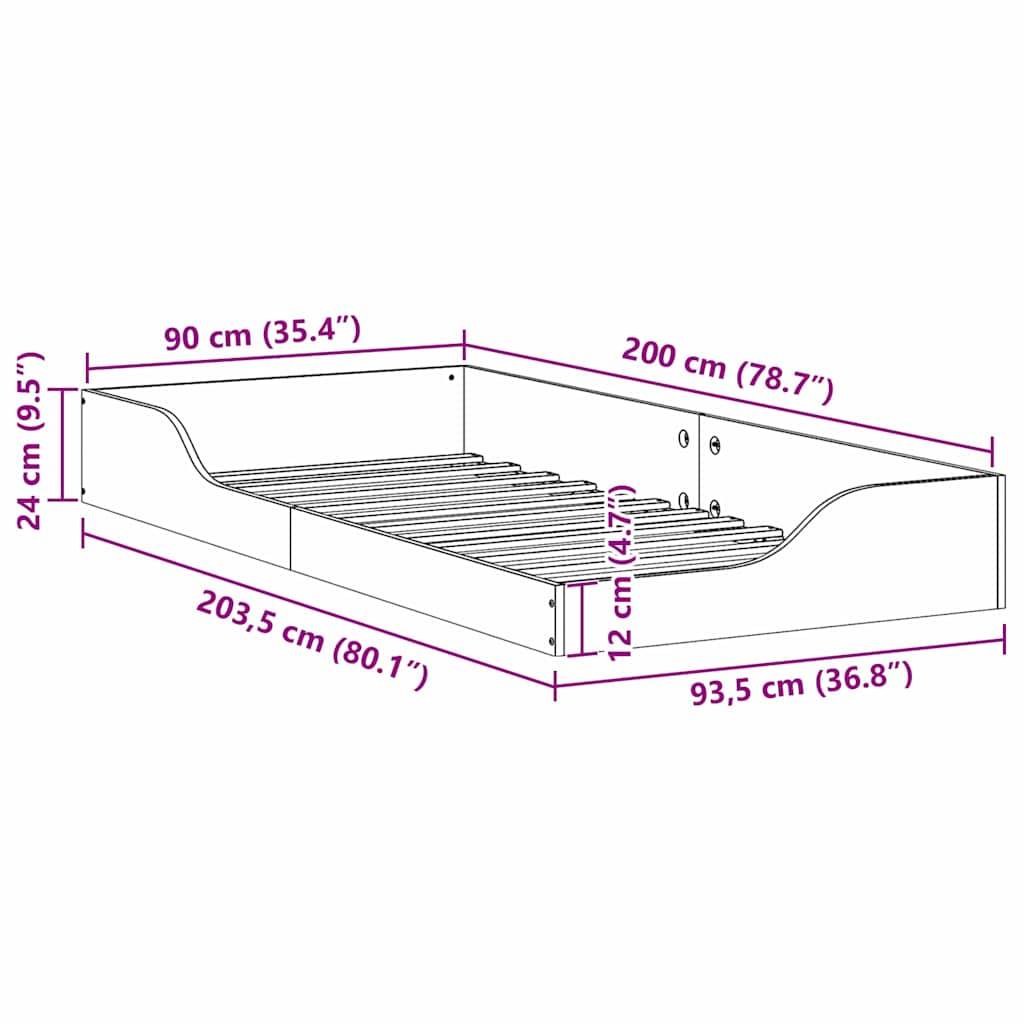 vidaXL Bettrahmen Wachsbraun 90 x 200 cm Massives Kiefernholz