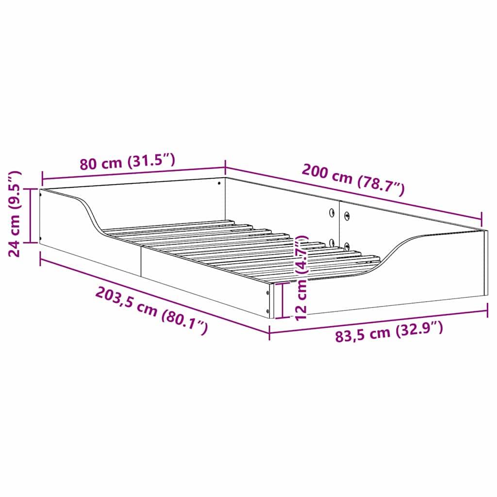 vidaXL Bettrahmen Braun 80 x 200 cm Massives Kiefernholz