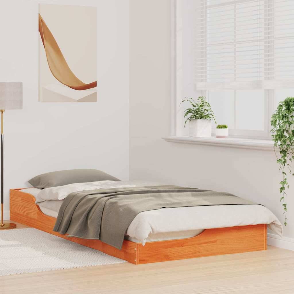 vidaXL Bettrahmen Wachsbraun 90 x 200 cm Massives Kiefernholz