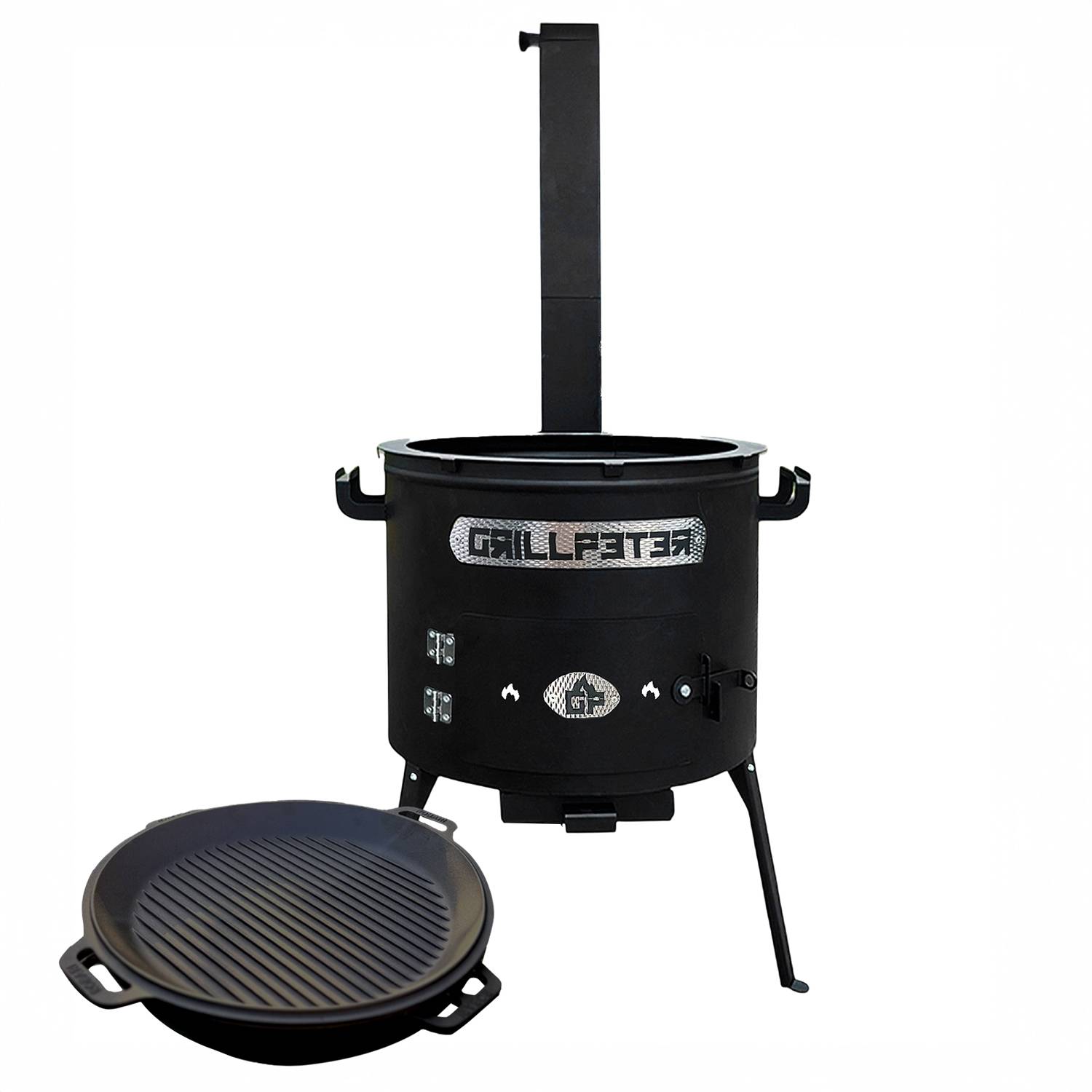 Utschak Set Asamat mit Schornstein Kazan 15 Liter Gusseisen mit Grilldeckel