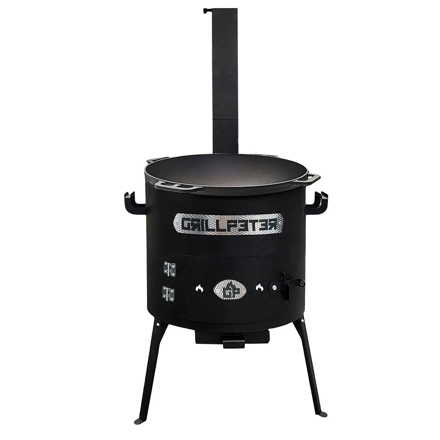 Utschak Set Asamat mit Schornstein Kazan 15 Liter Gusseisen mit Grilldeckel