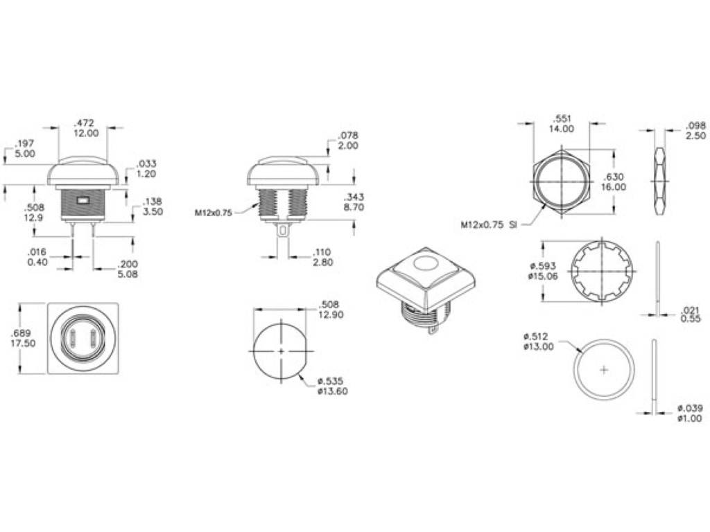 MINI-DRUCKTASTER - QUADRATISCH - METALL - BLAUE SCHUTZKAPPE - 1P SPST AUS-(EIN)