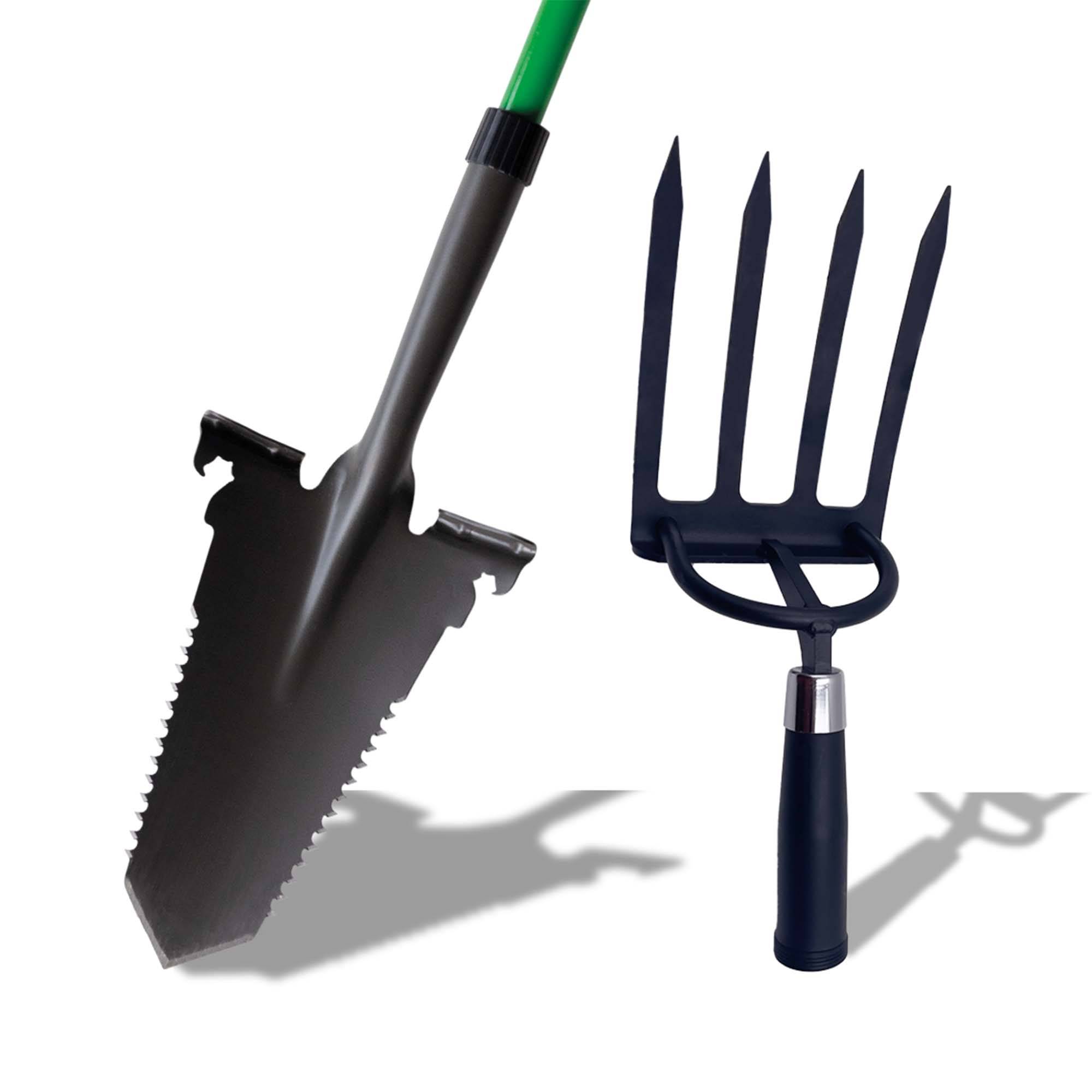 Hammersmith RayzerShovel + Spatengabel-Aufsatz - Spaten mit Wurzelsäge für harte, steinige Böden - Breite Trittkante - Gartenspaten - Gärtnerspate