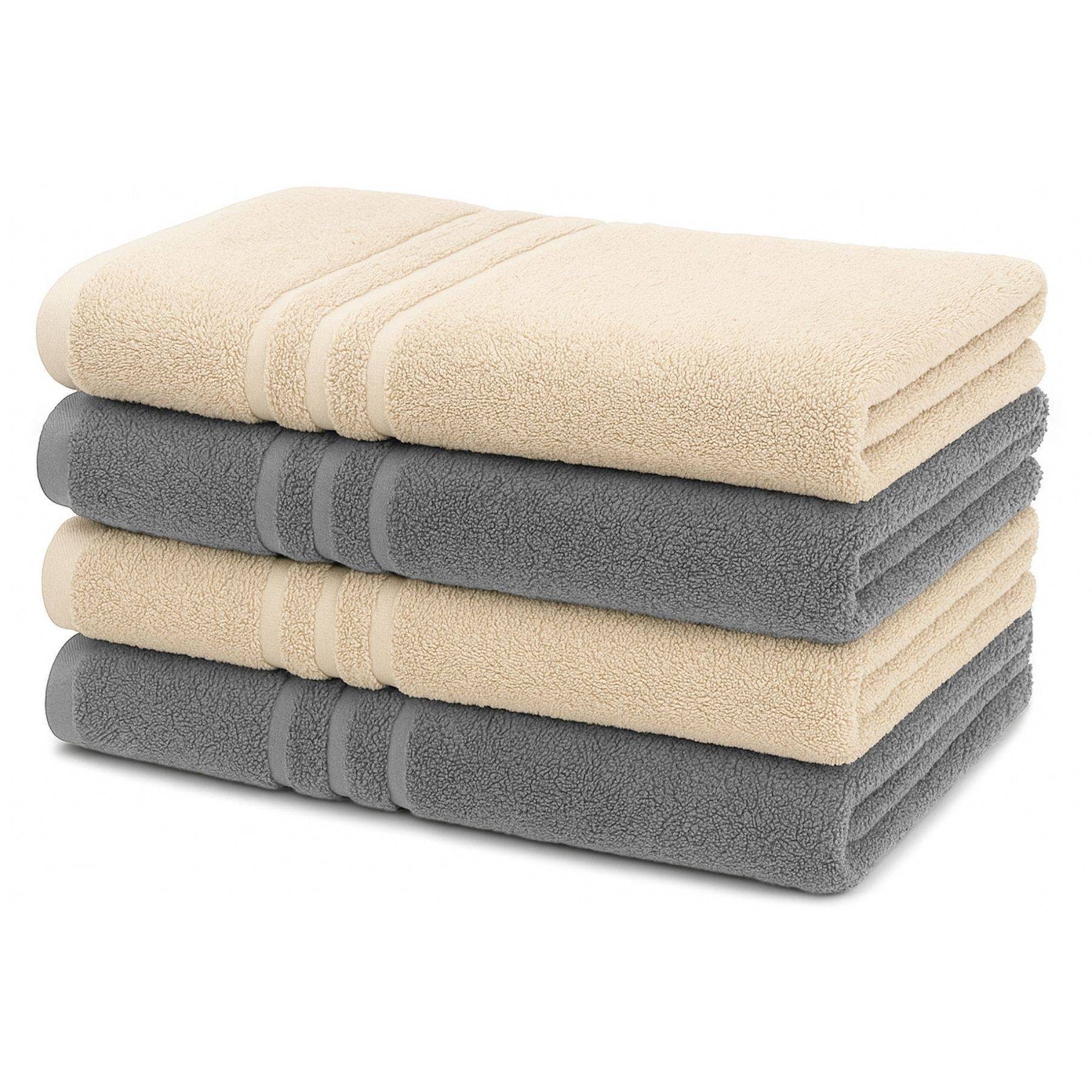 4er-Set Duschtücher70x140cm 100% Baumwolle 450g/m², extra saugfähig 2xAnthrazit 2xTaupe