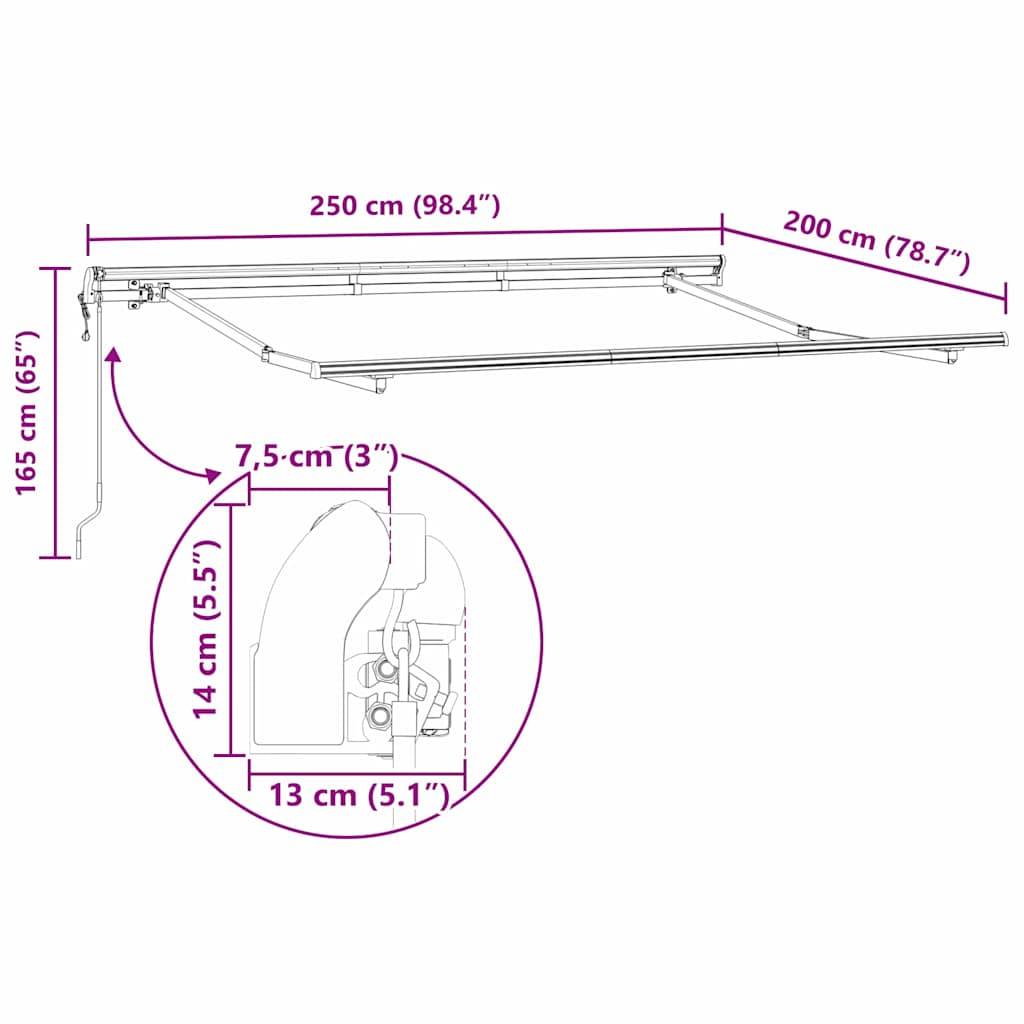 vidaXL Einziehbare Markise Blau 250 x 200 cm Stoff