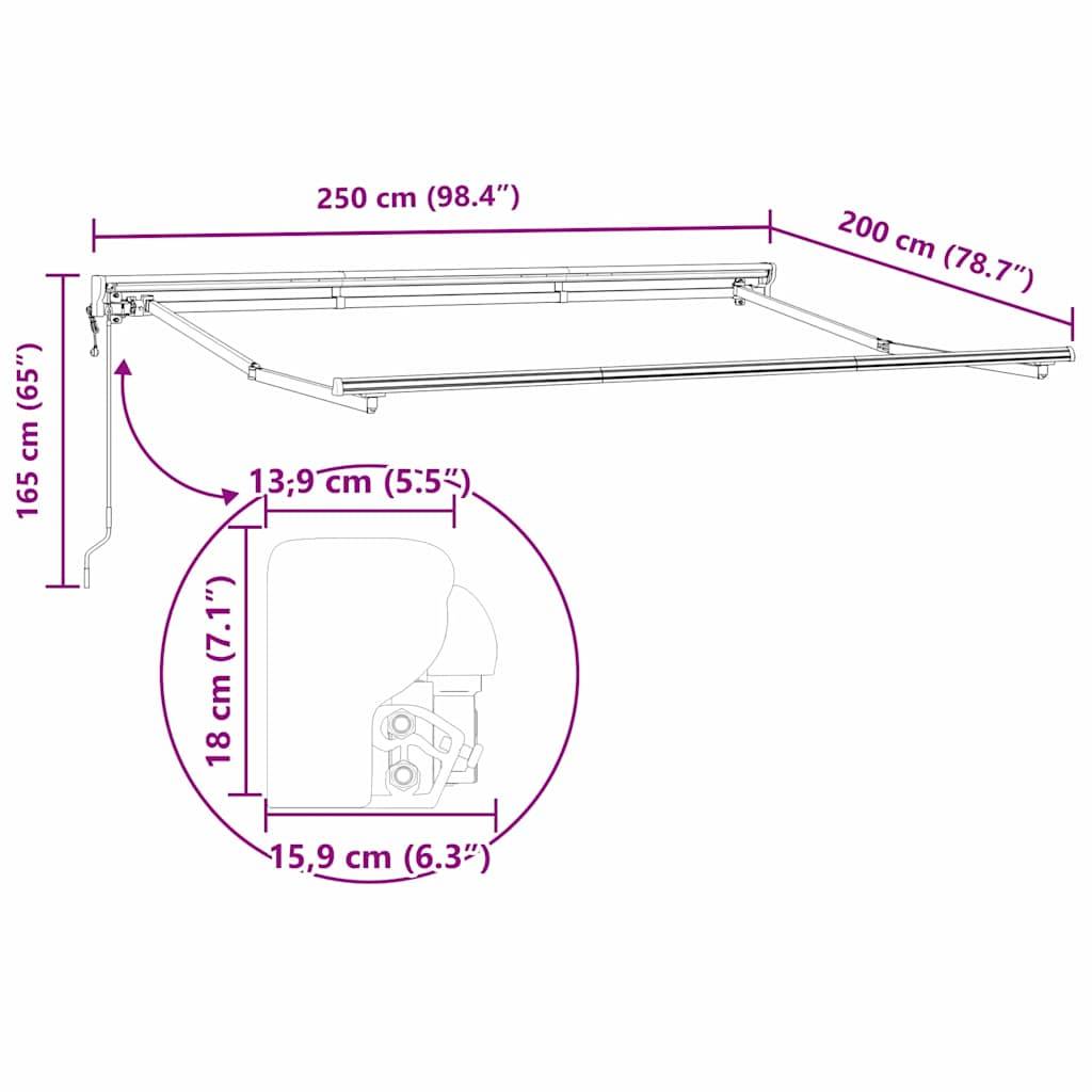 vidaXL Markisenrahmen Creme 250 x 200 cm Polyester mit PU-Beschichtung