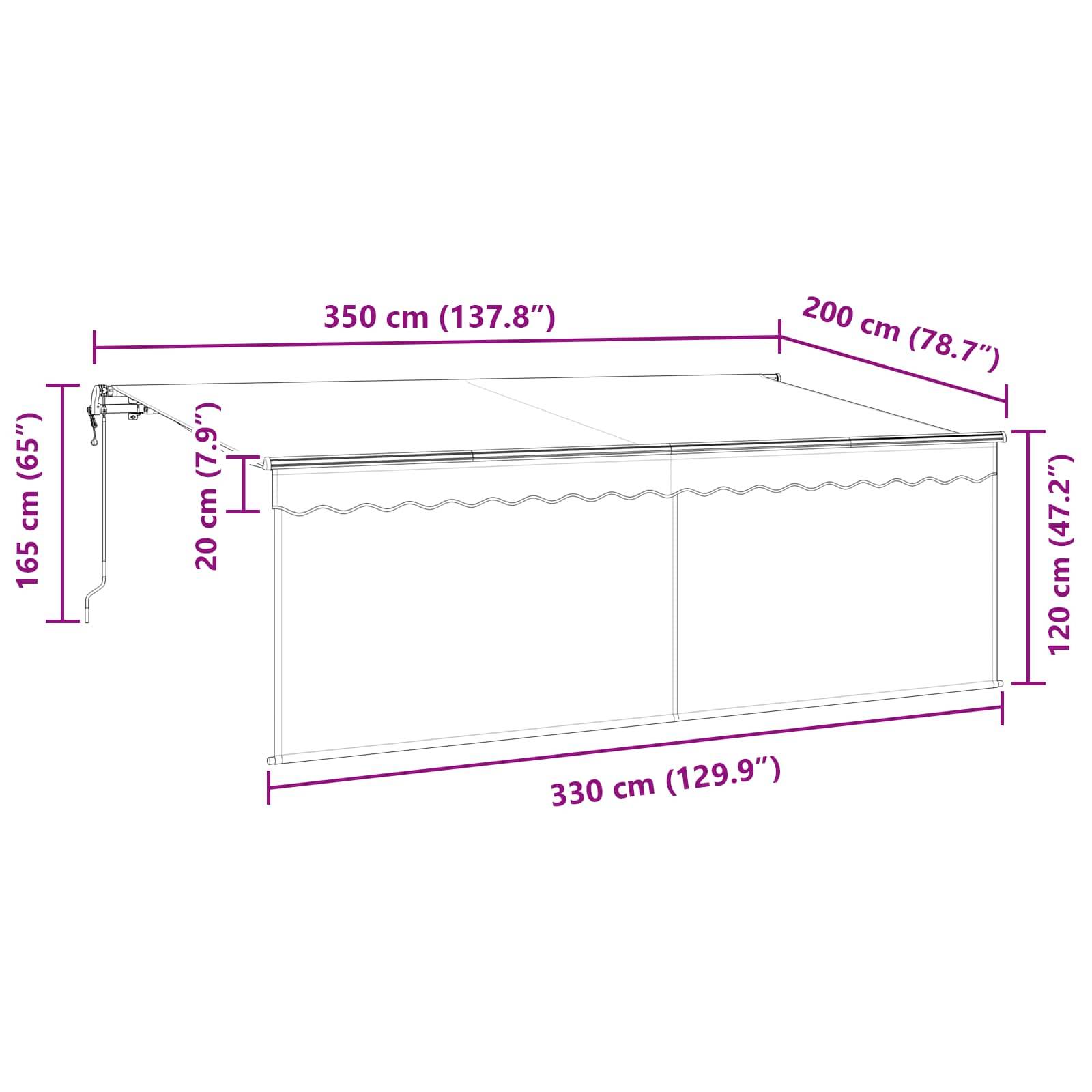 Markise mit Abmessungen: Höhe 120 cm (47,2