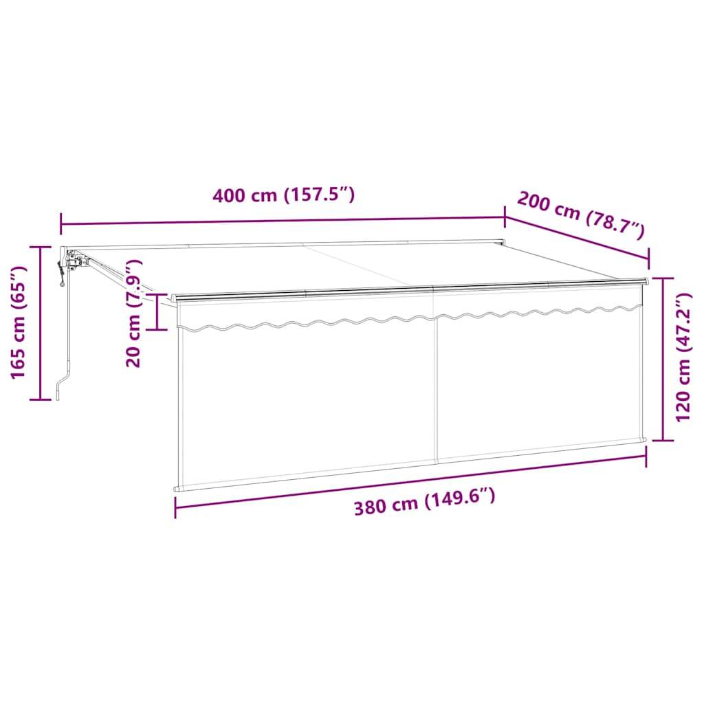 vidaXL Einziehbare Markise Creme 400 x 200 cm Polyester und Aluminium