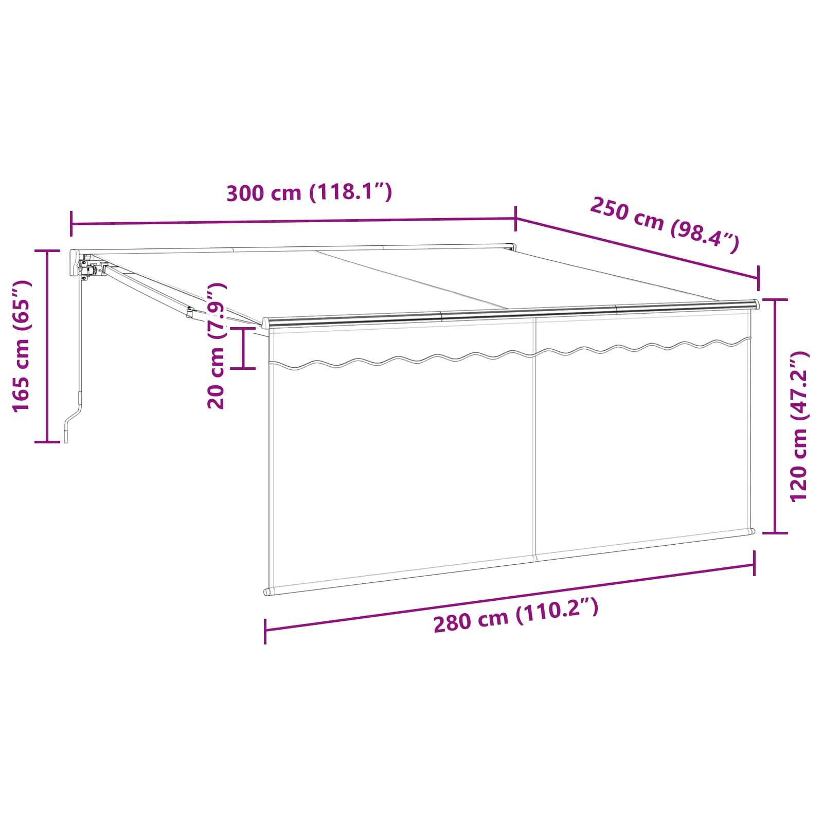 Abziehbare Markisendimensionen: Breite 300 cm (118,1