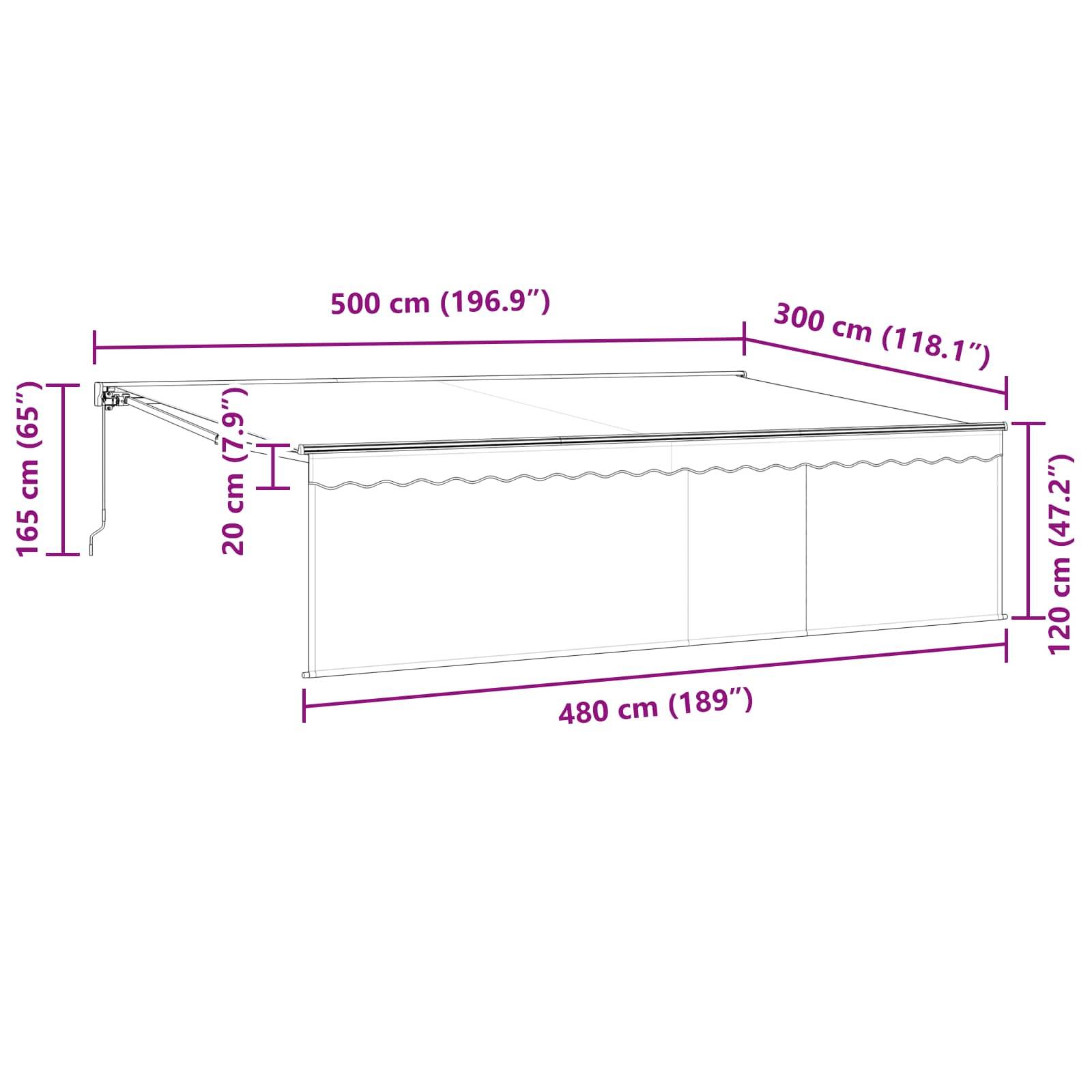 vidaXL Einziehbare Markise Anthrazit 500 x 300 cm