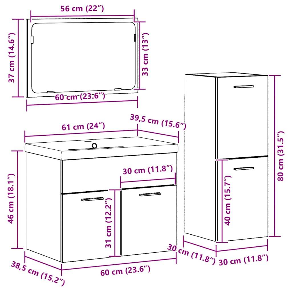 vidaXL Badezimmermöbel-Set Wandmontiert 4 pcs Braun Holzwerkstoff