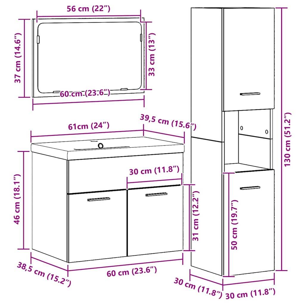 vidaXL Badezimmermöbel-Set mit Regal mit Tür 4 pcs Braun Holzwerkstoff