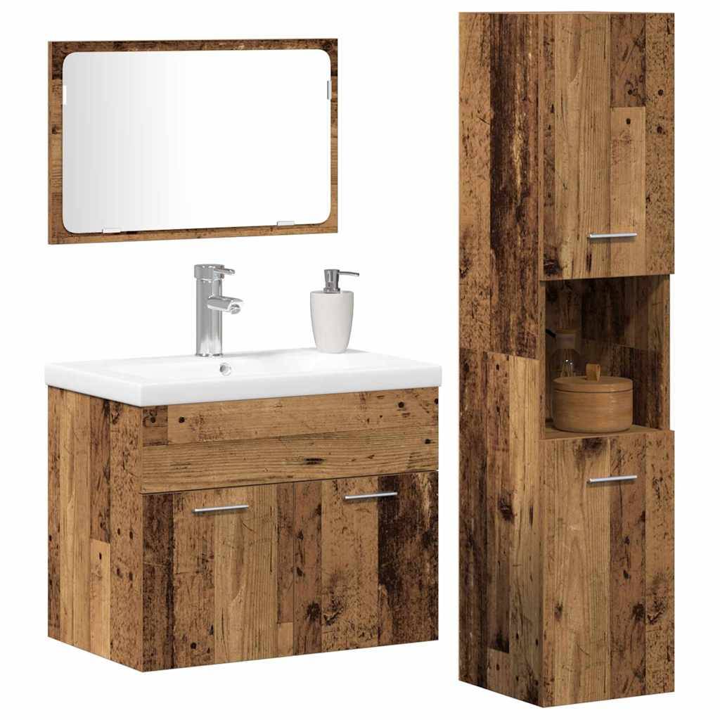 vidaXL Badezimmermöbel-Set mit Regal mit Tür 4 pcs Braun Holzwerkstoff