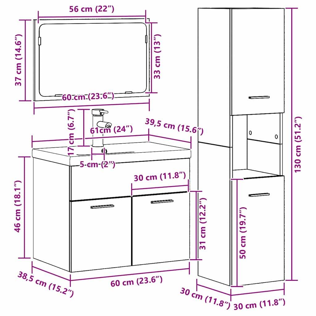 vidaXL Badezimmermöbel-Set mit Regal mit Tür 4 pcs Braun Holzwerkstoff