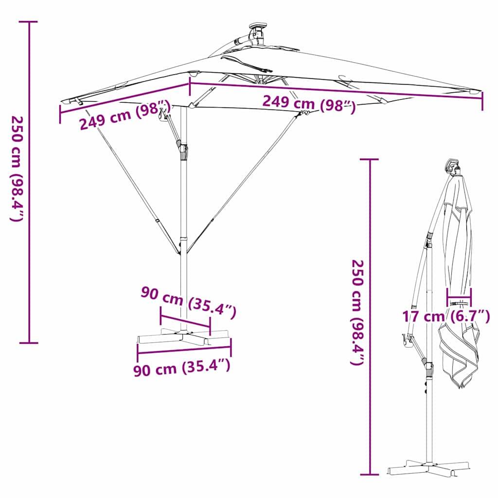 vidaXL Sonnenschirm mit LED-Lichtleisten Azurblau 249 x 249 x 250 cm
