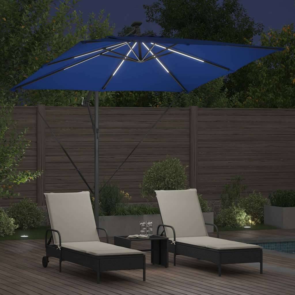 vidaXL Sonnenschirm mit LED-Lichtleisten Azurblau 249 x 249 x 250 cm