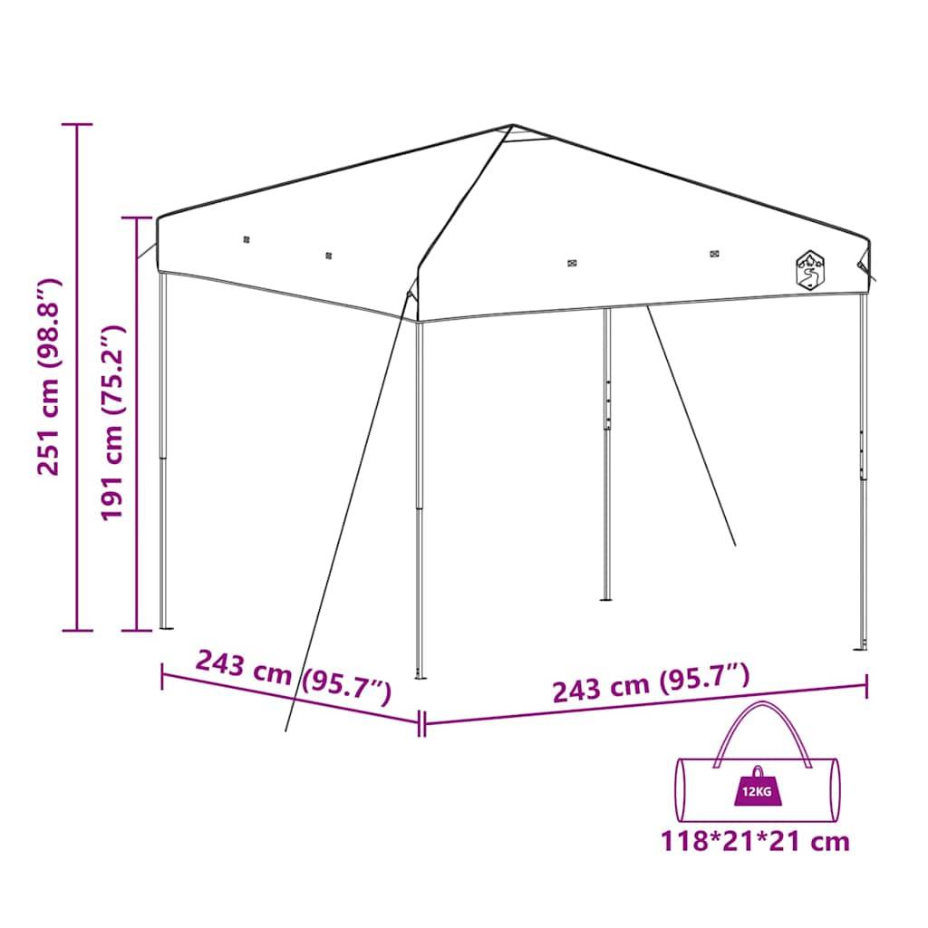 Diagramm eines Pavillon-Zelts mit Abmessungen: Höhe 251 cm (98,8