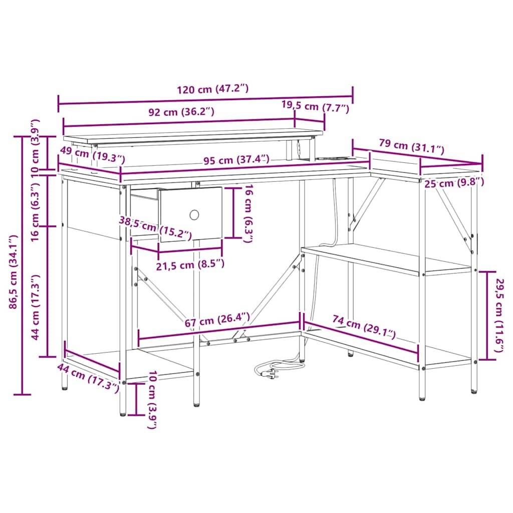 vidaXL Schreibtisch Geräucherte Eiche 120 x 79 x 86,5 cm Holzwerkstoff