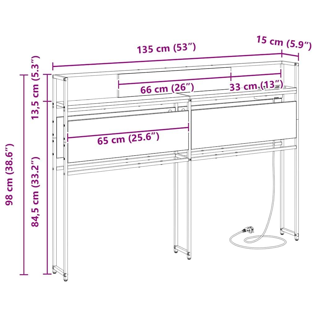 vidaXL Stauraum-Kopfteil mit Regal Räuchereiche 135 cm Holzwerkstoff