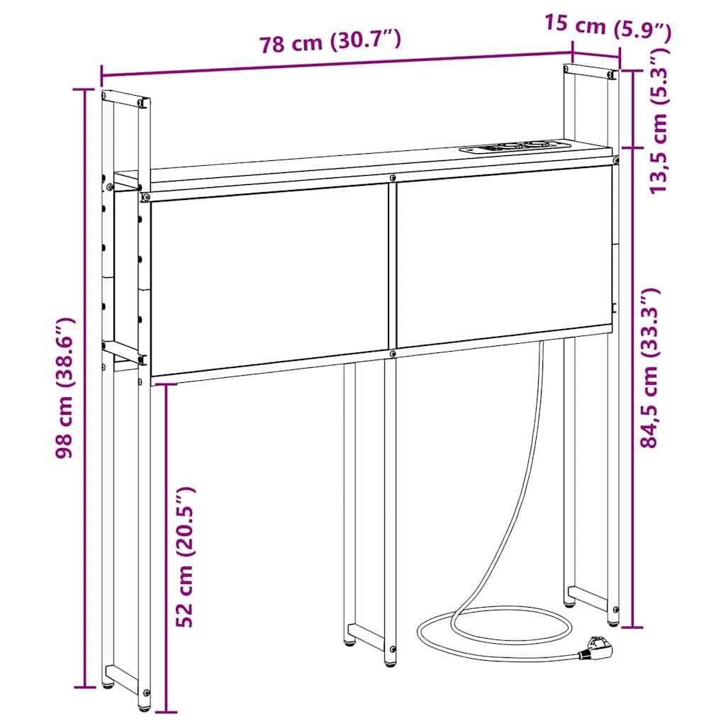 Diagramm einer zusammenklappbaren Arbeitsstation mit Abmessungen. Höhe: 98 cm (38,6