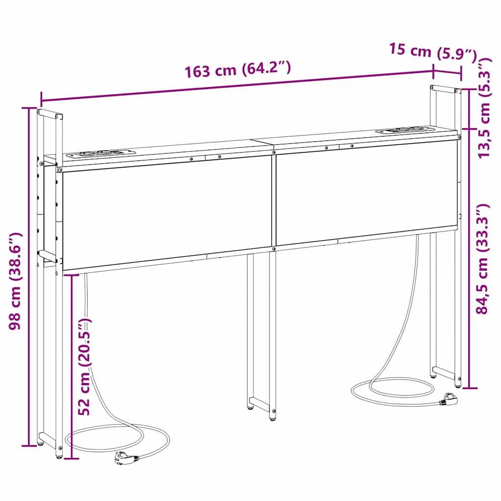 Diagramm einer Doppelwaschbeckenanlage. Gesamtbreite: 163 cm (64,2 Zoll), Höhe: 98 cm (38,6 Zoll). Waschbeckentiefe: 52 cm (20,5 Zoll).